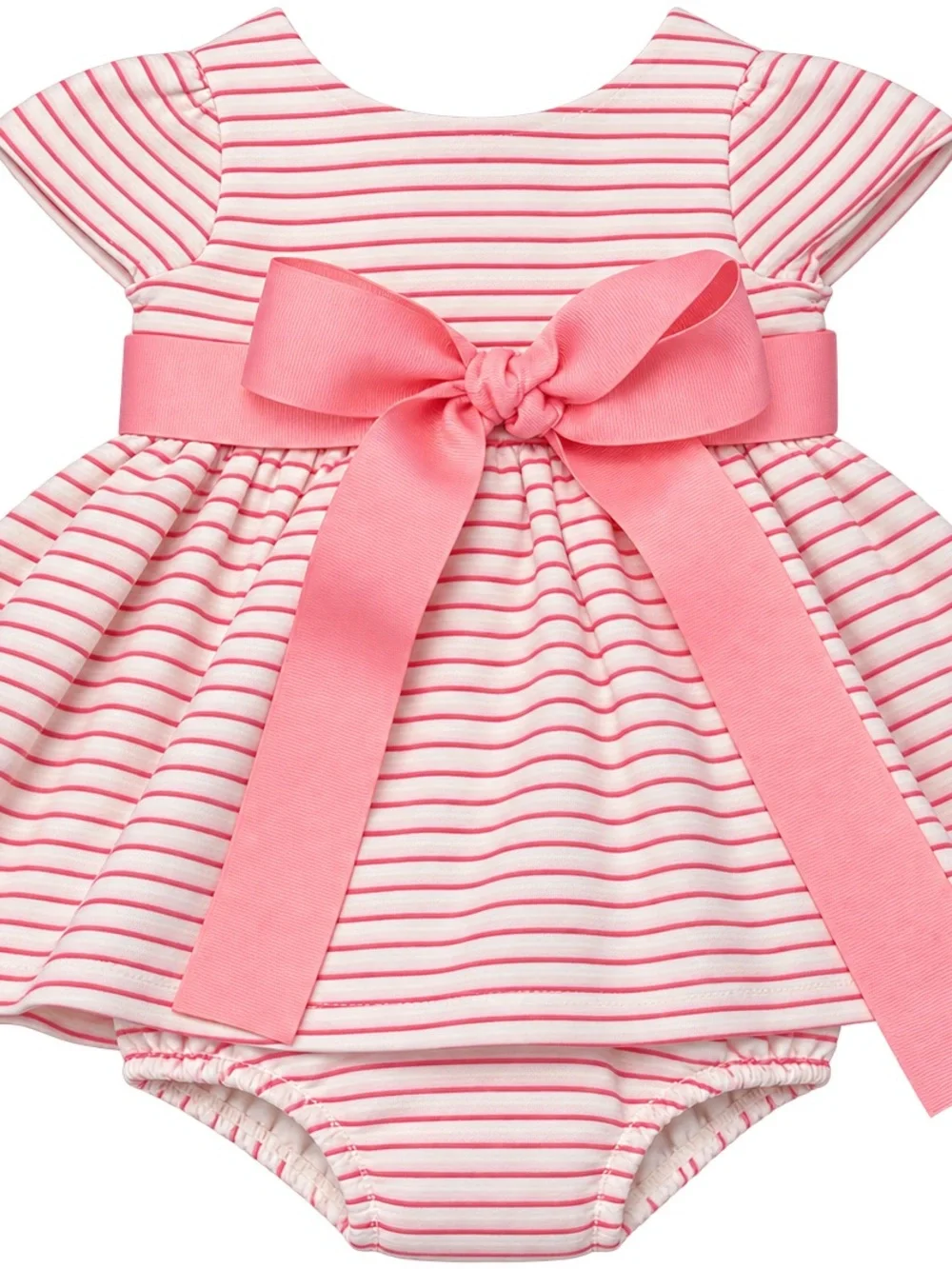 Ralph Lauren Baby Pink White Striped Textures Taffeta Party Dress Sash Bloomers